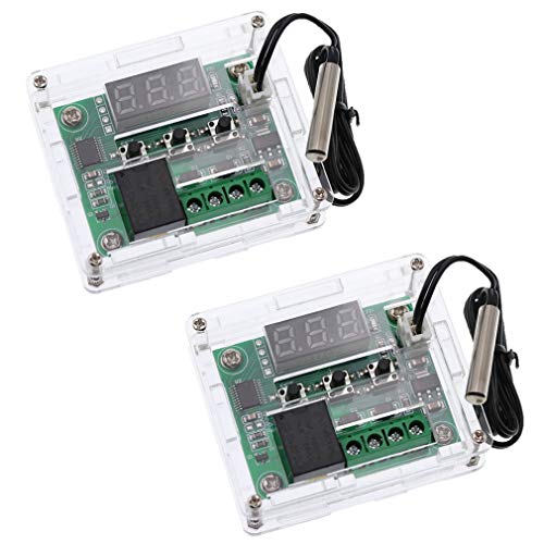 Hailege 2pcs W1209 with Case 12V DC Digital Temperature Controller Board Micro Digital Thermostat -50-110°C Electronic Temperature Temp Control Module Switch with 10A One-Channel Relay and Waterproof
