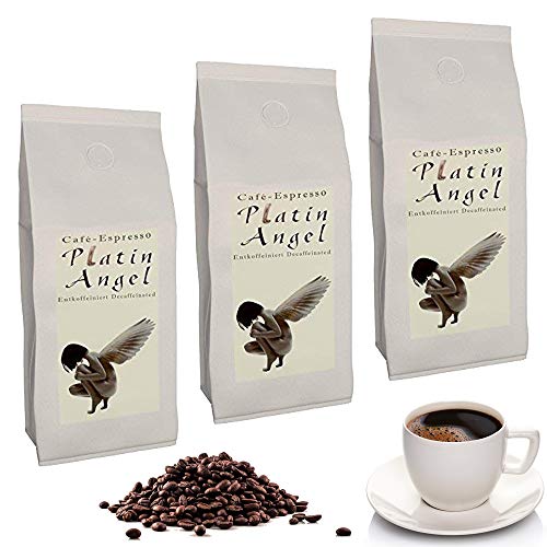 C&T Platin Angel Espresso Decaf 3 x 1000 g ganze Kaffeebohnen - der Entkoffeinierte - koffeinfreier Spitzenkaffee aus unserer beliebten Espresso Angel Serie