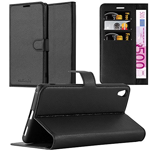 Cadorabo Hülle kompatibel mit Sony Xperia XA Ultra in Phantom SCHWARZ - Schutzhülle mit Magnetverschluss, Standfunktion und Kartenfach