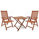 Casaria® Gartenmöbel Set 3-TLG Holz Wetterfest Eukalyptus Stühle Klappbar FSC®-Zertifiziert Akazie Tisch Balkon Garten Balkonmöbel 160kg Belastbar