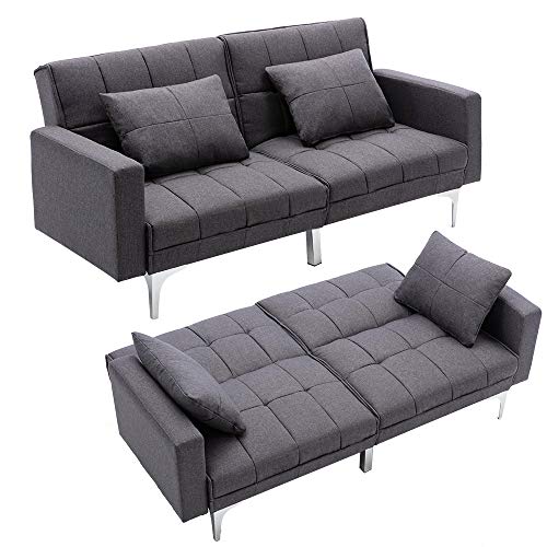 Mingone Schlafsofa Sofa mit Schlaffunktion 3 Sitzer Sofabett Verstellbarer Winkel Couch Schlafsessel (Dunkelgrau, 76 x 86 x 148 cm)