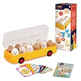 Battat Education BE3710Z Sortierspiel, Farben und Formen sortieren Spielzeug ab 18 Monaten – Eier mit verschiedenen Gesichtern im Bus, Bunt, Medium