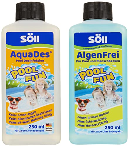 Söll 83349 PlanschbeckenPflege-Set AquaDes AlgenFrei je 250 ml - zuverlässige Wasserreinigung Poolpflege reinigt & desinfiziert Badewasser, ideal für Planschbecken Kinderpool Whirlpool Hundepool