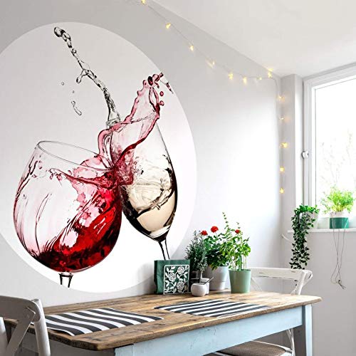 große Fototapete Küche Weingläser Vliestapete Rund Fotografie Rotwein trifft auf Weißwein Esszimmer Wandbild Ø140cm