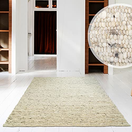 Hand-Web-Teppich | Reine Schur-Wolle im Skandinavischen Design | Wohnzimmer Esszimmer Schlafzimmer Flur Läufer | Grau Beige (Oslo Natur - 120 x 170 cm)