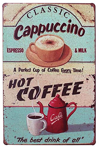 Hioni Classic Cappuccino Hot Coffee Vintage Blechschild Kaffee Poster Wandschild Wand Dekoration Metallschild Türschild