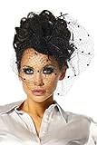 Haarschmuck mit Schleier für Kostüm Karneval Fasching oder Burlesque - an der Innenseite der Kappe mit 2 Haarklammern zu befestigen - Mini-Hut Fascinator A12145, Größe:onesize;Farbe:schwarz
