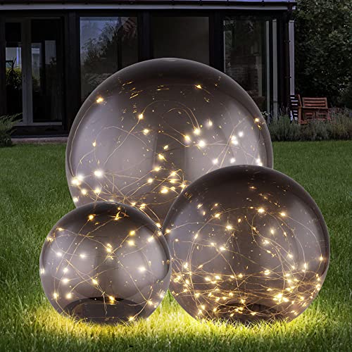 etc-shop 3er Set LED Solar Kugel Stand Leuchten Deko Lichterkette Garten Außen Wege Steh Lampen