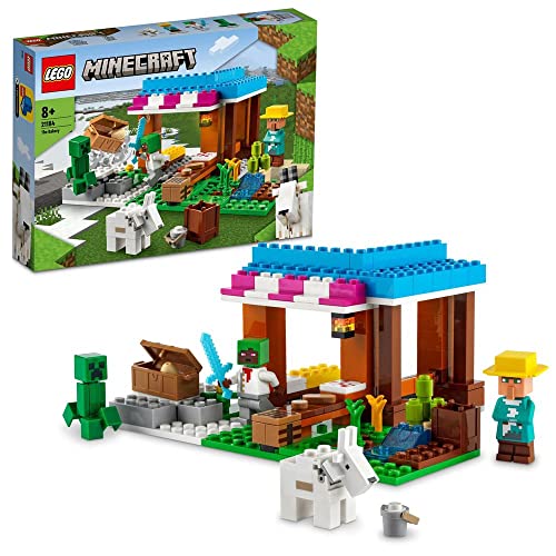 LEGO 21184 Minecraft Die Bäckerei modulares Spielzeug-Set mit Creeper- und Ziege-Figur, Konstruktionsspielzeug für Kinder ab 8 Jahre, Multicolour