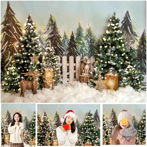 WaW 2.7x1.8m Fotografie Hintergrund Weihnachten für Fotostudios, Schnee Winter Wald Weihnachtsbaum Fotohintergrund Chrsitmas Fotoshooting, Fotobox