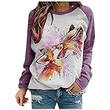 GANBADIE 2021 Women’s Solid Color Sporty Sweatshirt Cute Bunny Print Casual Loose Crew Neck Long Sleeves Pullover Ribbed Cuffs Tops