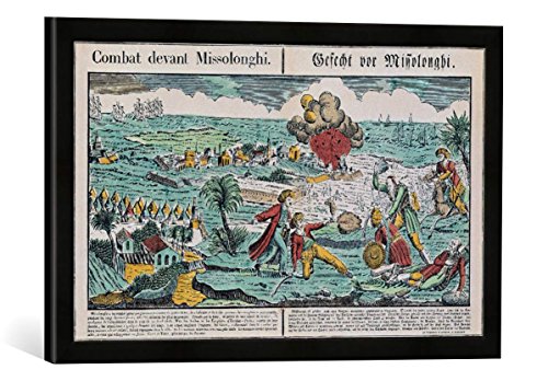 Gerahmtes Bild von French School Siege of Missolonghi, 22nd April 1826', Kunstdruck im hochwertigen handgefertigten Bilder-Rahmen, 60x40 cm, Schwarz matt