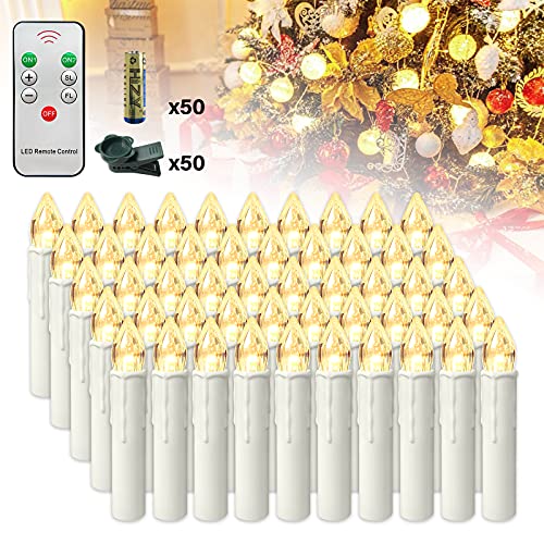 VA-Cerulean Kabellos LED Kerzen mit Fernbedienung und Batterien,Flammenlose Weihnachtskerzen,Milchweisse Weihnachtsdeko für Weihnachtsbaum,Hochzeit,Party und Geburtstags(50 Stück,Warmweiß)