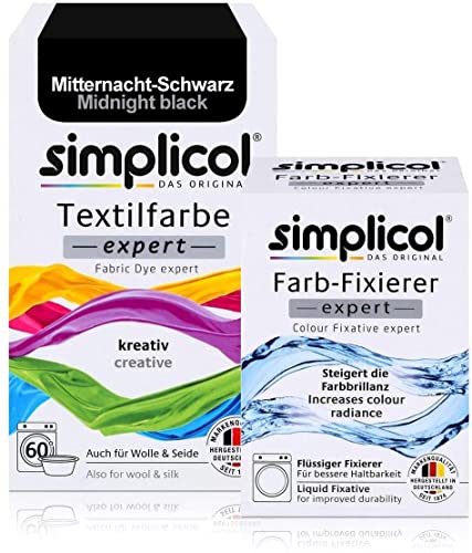 simplicol Textilfarbe expert + Farbfixierer Kombipack, Mitternacht-Schwarz 1718: Farbe für Waschmaschine oder manuelles Färben