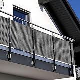NYVI Polyrattan Balkon Sichtschutz Privafence 90x300 cm Hellgrau - Balkonbespannung mit Metallösen - UV-fest, Witterungsbeständig, 100% Blickdicht - Balkonumspannung Balkonumrandung 0.9x3 m