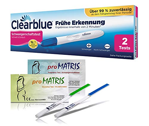Vorteilspack - 30 Ovulationstest 10 miu/ml + 5 Schwangerschaftstest - Streifen + 2 Stück Clearblue Schwangerschaftstest EASY mit sich färbender Testspitze