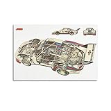 JIYUN Vintage-Auto-Poster Porsche 935, Cutaway-Zeichnungsposter, dekorative Malerei, Leinwand, Wandposter und Kunstdruck, modernes Familienschlafzimmer-Dekor-Poster, 60 x 90 cm