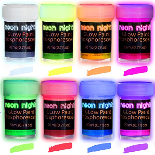 neon nights Nachleuchtende Neon Farben | Phosphoreszierende Farbe für Glow Effekt im Dunkeln | 8 x 20ml Leuchtfarben Paint Set