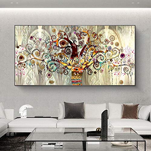 YCCYI Wandkunst Leinwand Poster und Drucke Lebensbaum von Gustav Klimt Landschaft Moderne Wandkunst Bild für Wohnzimmer 60x100cm (24x39in) Ungerahmt
