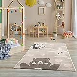 Teppich Kinderzimmer - Teppiche für Kinderzimmer, Kinderteppich, Kinderteppich Mädchen, Bär, Hase, Panda, Herz, (Beige, Größe: 160x230 cm)