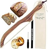 Bread Slicer- 40 cm Wellenschliff, Rechtshändig Brotmesser mit Holzgriff und Lederriemen zum Aufhängen, Sauerteigmesser für gebackenes Brot mit Aufbewahrungsbox aus Leinen, Holzbrotmesser