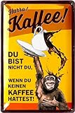 LANOLU Retro Blechschild Kaffee - Kaffee Schild HURRA KAFFEE! - Retro Blechschilder Küche - Kaffee Geschenk, Poster Kaffee Deko Küche als Coffee Bar Schild - Metallschild Küche, 20x30 cm