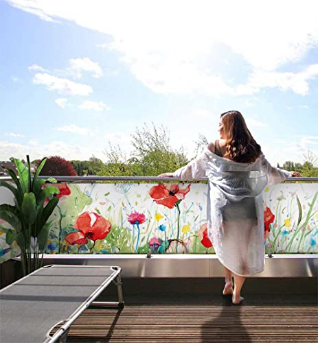 MyMaxxi Balkonbanner Sichtschutz - Aquarell gemalte Blumenfeld - Abdeckung für Terrasse Balkon - Windschutz Sonnenschutz Blickdicht - Balkonverkleidung wetterfest Sichtschutz Balkon - Verkleidung -