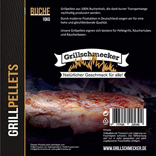Grillschmecker Grillpellets -10kg Sack- Holzpellets aus 100% Reiner Buche für Grill, Pelletofen & Smoker