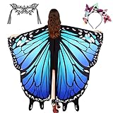 FRCOLOR Schmetterlingsfee Wings Schal mit Maske, Schmetterling Stirnband Schmetterlingsflügel Kostüm für Frauen Schmetterling Umhang für Frauen Halloween Kostüm Party Dress Up