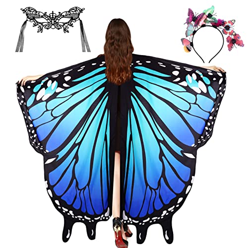 FRCOLOR Schmetterlingsfee Wings Schal mit Maske, Schmetterling Stirnband Schmetterlingsflügel Kostüm für Frauen Schmetterling Umhang für Frauen Halloween Kostüm Party Dress Up