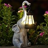 Yeomoo Elefanten Deko mit Solar Laterne Gartenfiguren - für Außen Gartendeko mit Wetterfest LED Solarlampe für Balkon Garten, Geschenke für Frauen Männer Mama Geburtstagsgeschenk Grau
