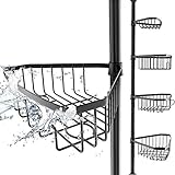 EDELHAND© Teleskop Duschregal Schwarz für Höhe von 105 bis 270 cm - Teleskopregal Bad für Dusche und Badewanne mit 4 Körben - Rutschfestes Teleskop Eckregal Dusche für Duschecke ohne Bohren