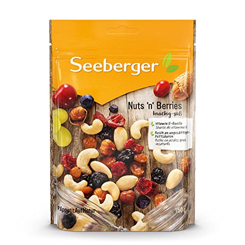 Seeberger Nuts´n Berries 12er Pack, Edle Mischung aus knackig-süßen Mandeln, Cashewkernen, Sultaninen, Cranberries, Kirschen, Blaubeeren & Haselnusskernen, vegan (12 x 150 g)