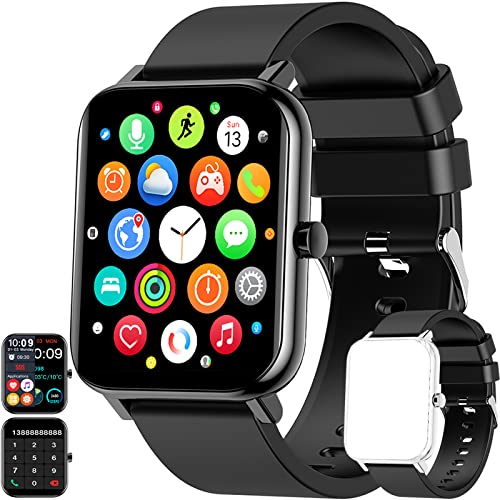 Smartwatch mit Anruffunktion 2022 Fitnessuhr mit Blutdruck Herzfrequenz Schrittzähler Schlaf Tracker Sprachsteuerung 1.70 Zoll Sport Smartwatch für Damen Herren Android iOS Telefone(Schwarz)