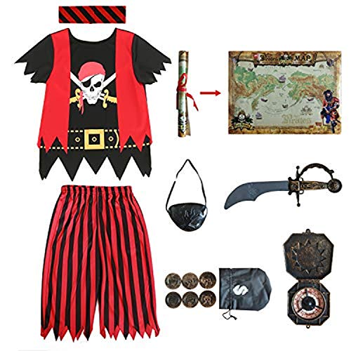 Aufrichtige Partei Piratenkostüm für Kinder, Piraten-Rollenspiel-Kits 8er Komplettset Größe 5-6 Jahre