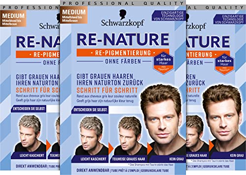 Re-Nature Männer Mittelblond bis Mittelbraun (3 x 145 ml), Re-Pigmentierungs-Creme, stellt ohne Haare färben die Naturhaarfarbe wieder her und kaschiert schonend graue Haare