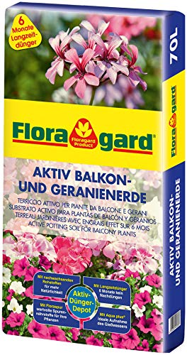 Floragard Aktiv Balkon und Geranienerde 70 Liter - mit 6 Monate Langzeitdünger - für alle Balkonpflanzen