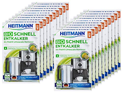 HEITMANN BIO Schnell-Entkalker: Flüssiger Universalentkalker auf Citronensäure-Basis für Kaffeemaschinen, Wasserkocher, 50 ml, 20er Pack