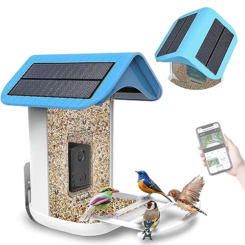 Sainlogic Intelligentes Vogelhaus mit Kamera WLAN, Vogelfutterspender 1080P HD Videokamera, Vögelskamera Video Automatisch Aufnehmen, App-Benachrichtigun, KI identifiziert Vogelarten, Solar, Weiß