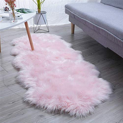YIHAIC Faux Lammfell Schaffell Teppich, Kunstfell in Super weich Lammfellimitat Teppich Longhair Fell Optik Nachahmung Wolle Bettvorleger Sofa Matte (Pink, 60 x 160cm)