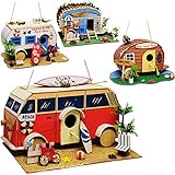 Vogelhaus - Wohnwagen - Wohnmobil - Caravan - aus Holz - 28 cm - Nistkasten Vogelhäuschen Vogelnistkasten - für Garten & Balkon - Bunte Farben/Haus - zum Au..