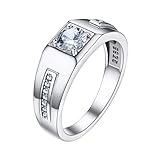 Bandmax Solitär Ring in Größe 64 Silber 925 Partnerring Verlobungsring Ehering mit Weißen Zirkonia Hochzeit Schmuck Accessoire für Männer