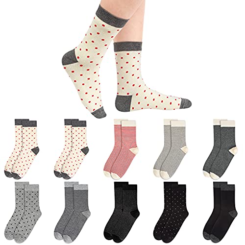 Chalier 10 Paar Damen Socken Süße Baumwoll Bunte Socken Damen 39-42 Mehrfarbig mit Streifen Punkte für Winter und Weihnachten, Orange, Einer Größe