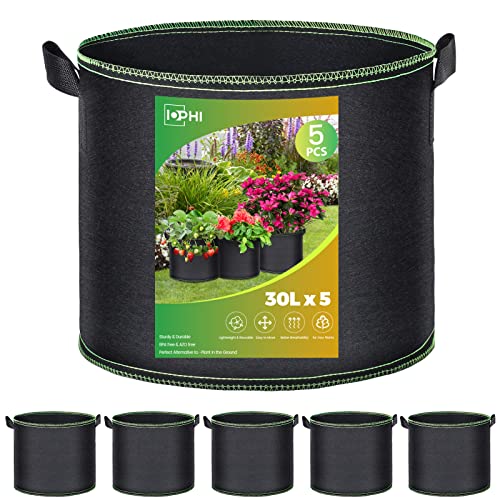 iophi 5X Pflanzsack Pflanzentasche 30 Liter aus Vliesstoff, Pflanzsäcke für Dauerbepflanzung, Wiederverwendbarer Kartoffelsack, Pflanztopf für Tomaten Balkon, Kartoffeln, Blumen, Pflanzen, Gemüse