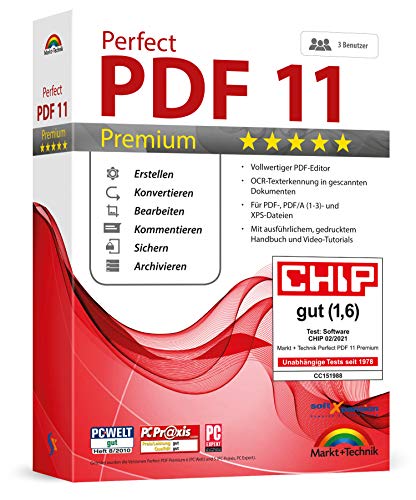 Perfect PDF 11 PREMIUM inkl. OCR - 3 USER - PDF Erstellen, Bearbeiten, Umwandeln, Sichern, Kommentieren, Formulare, 100% Kompatibel mit PDF Dokumenten Windows 11, 10, 8.1, 7