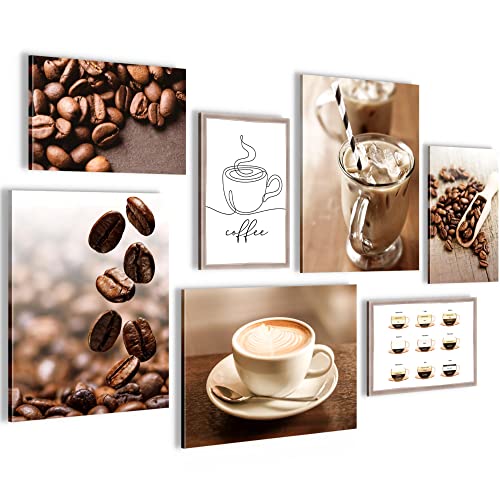 Wandbilder Kaffee Küche - KOMPLETT AUFHÄNGFERTIG - Coffee Esszimmer Küchenbilder- 7 Moderne Mood-Bilder - N004371a