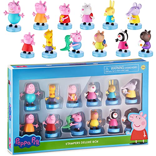 Peppa Pig Briefmarken für Kinder |Vollständige Sammlung-12 Peppa Pig Spielzeuge in 1 Deluxe Box| Peppa Pig Spielset | Kinderspielzeug & Peppa Pig Partyzubehör| Peppa Pig Spielzeugset |von P.M.I.