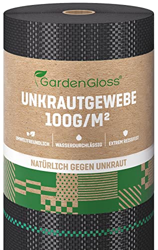GardenGloss 50m² Anti-Unkrautgewebe 100g/m² – Wasserdurchlässig und Reissfest – Unterbodengewebe mit hoher UV-Stabilisierung – Bändchengewebe Unkrautfolie (50m x 1m, Rolle)