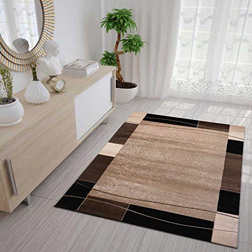 VIMODA Teppich Klassisch Modern Retro mit Bordüre braun beige schwarz, Maße:120x170 cm