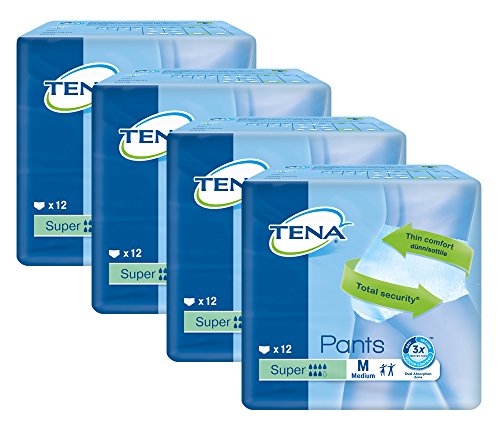 Tena Pants Super mittelgroß (M) Schutzhosen für starke Blasenschwäche / Inkontinenz - atmungsaktiv, sehr diskret und doppelter Auslaufschutz - Vorteilspack 4er Pack (4 x 12 Stück)